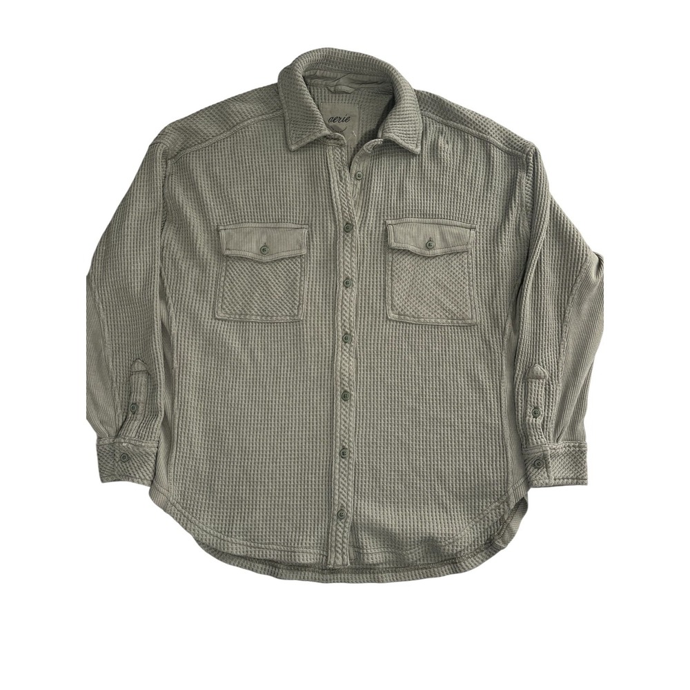 Aerie NWT Women's Waffle Knit Button Down Shirt XXS Oversize Green